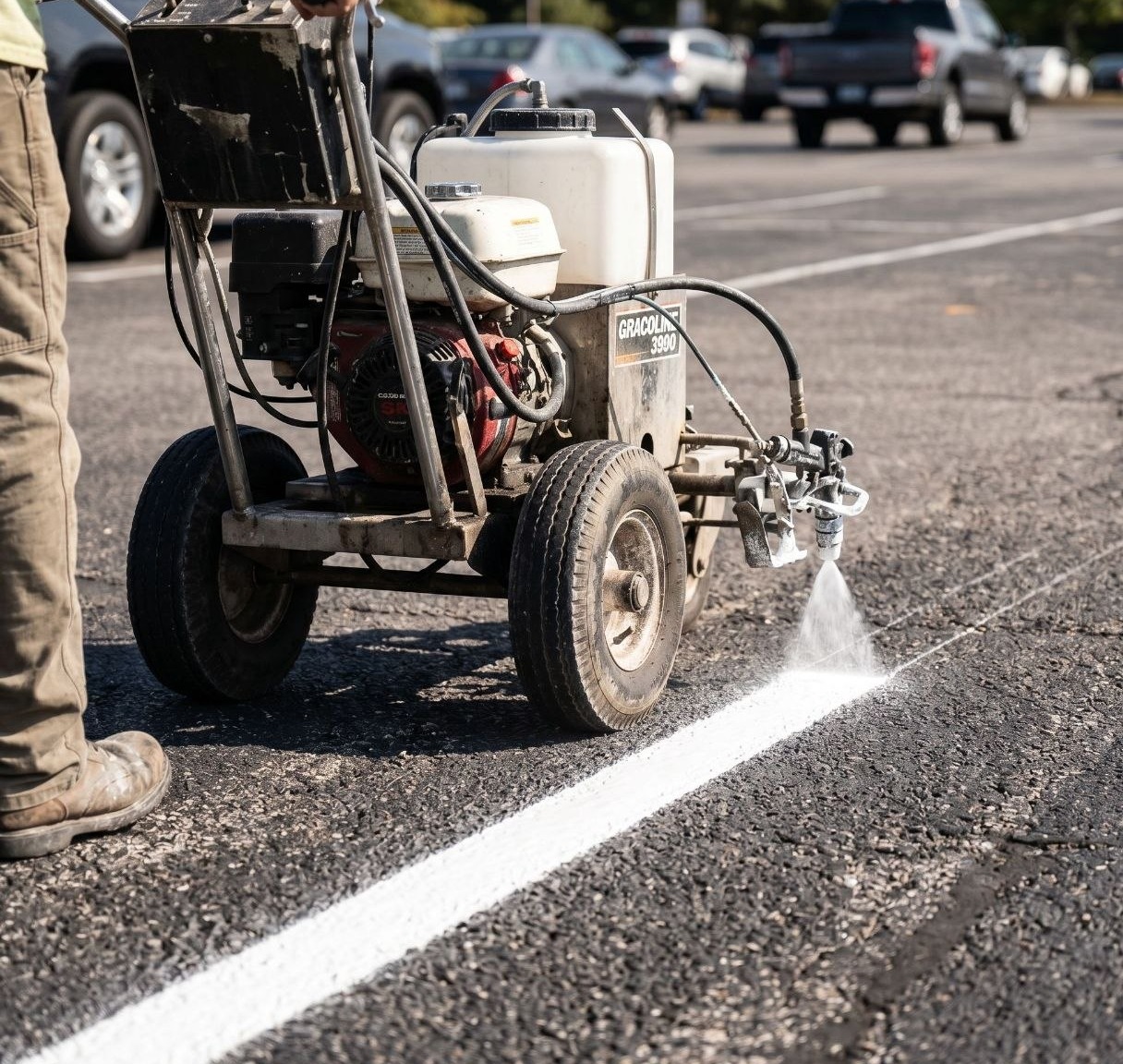 Parking lot line striping